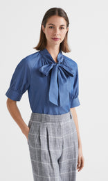 Des Nimes Bow Shirt Mid-Blue