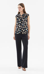 Ischia Ruffle Neck Top Navy/Chalk