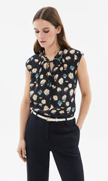 Ischia Ruffle Neck Top Navy/Chalk