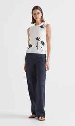 Salina Tank Ivory/Denim Flower