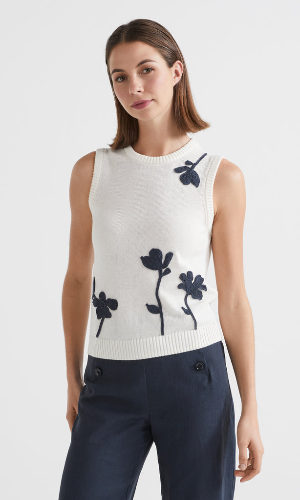Salina Tank Ivory/Denim Flower