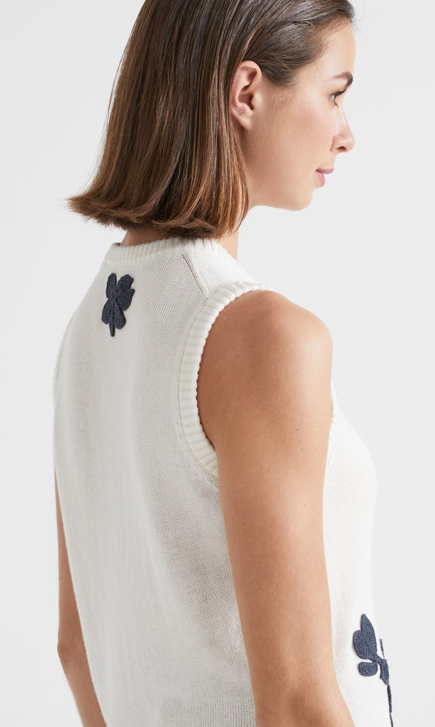 Salina Tank Ivory/Denim Flower