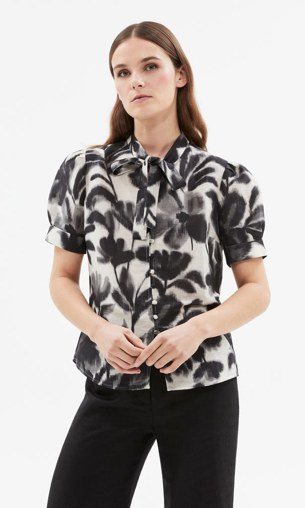 Fleur Noir Bow Front Shirt Blk/Ivory