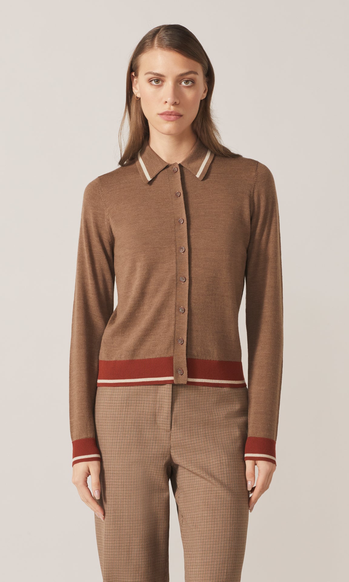 Exeter Collared Cardigan Tan