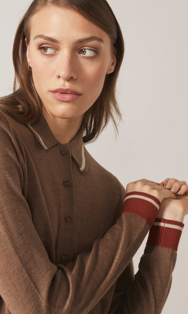 Exeter Collared Cardigan Tan