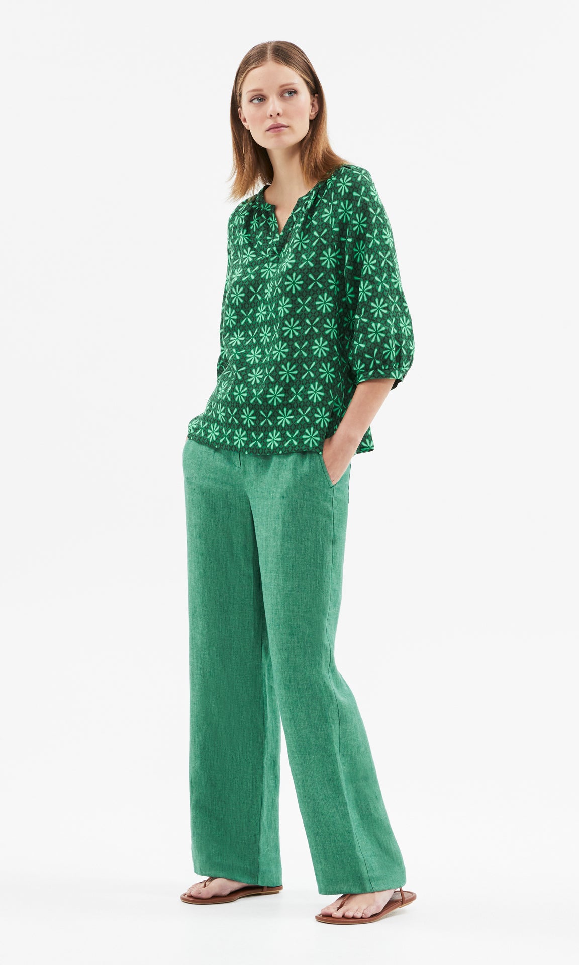 Panarea Peasant Blouse  Emerald