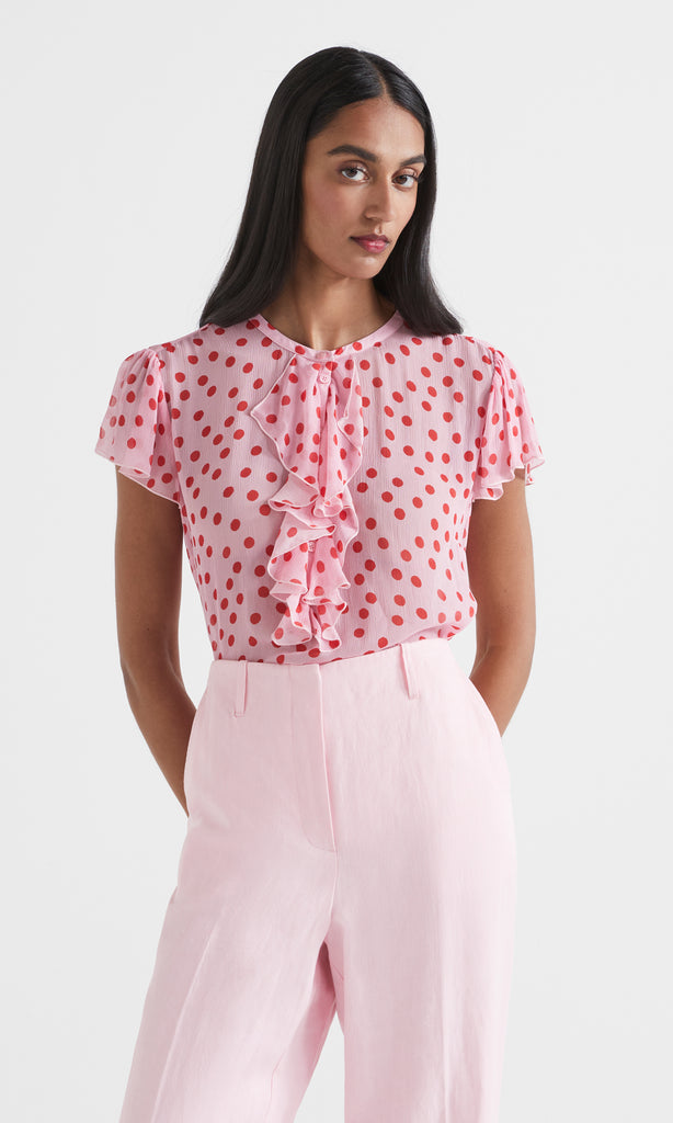 Pois Ruffle Blouse Cerise