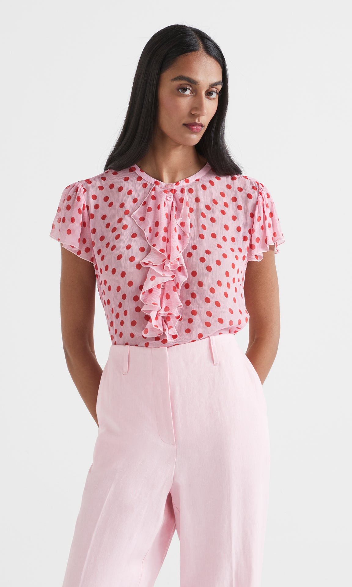 Pois Ruffle Blouse Cerise