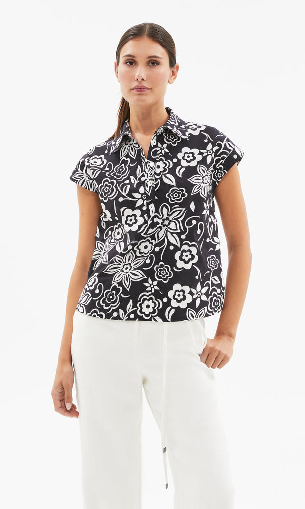 Lyon Cap Sleeve Shirt Blk/Ivory