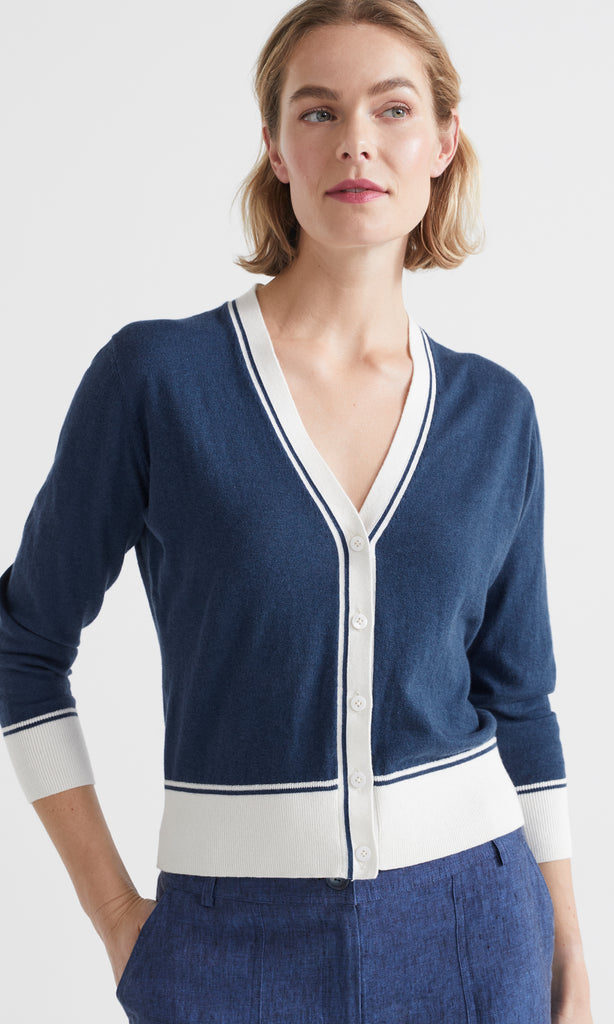 Florent Cardigan Denim /Offwhite