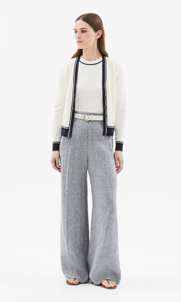 Piemonte Tipped Cardigan Ivory/Navy