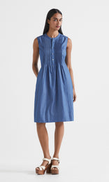 Des Nimes Pintuck Dress  Mid-Blue