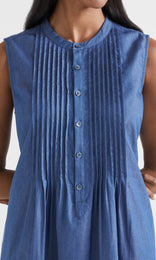 Des Nimes Pintuck Dress  Mid-Blue