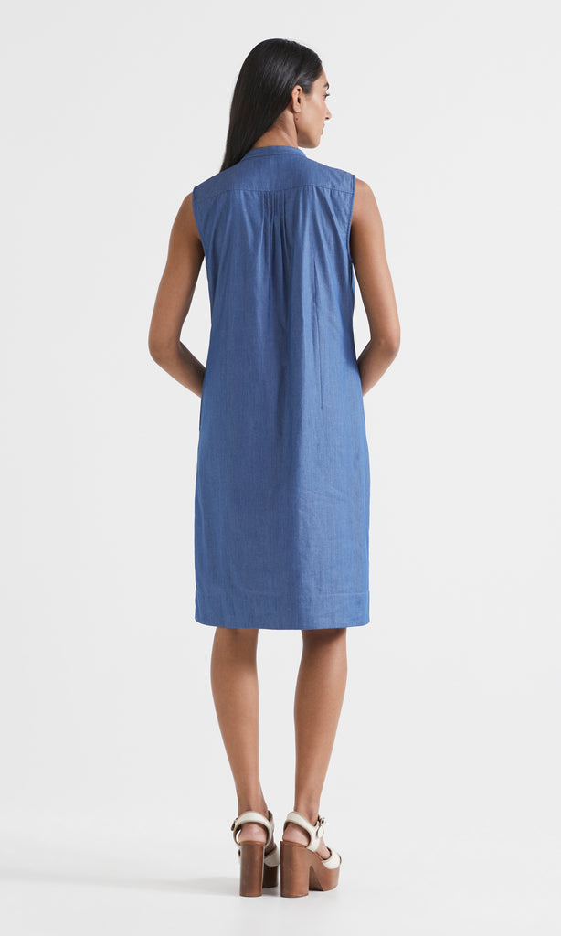 Des Nimes Pintuck Dress  Mid-Blue