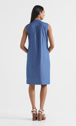Des Nimes Pintuck Dress  Mid-Blue