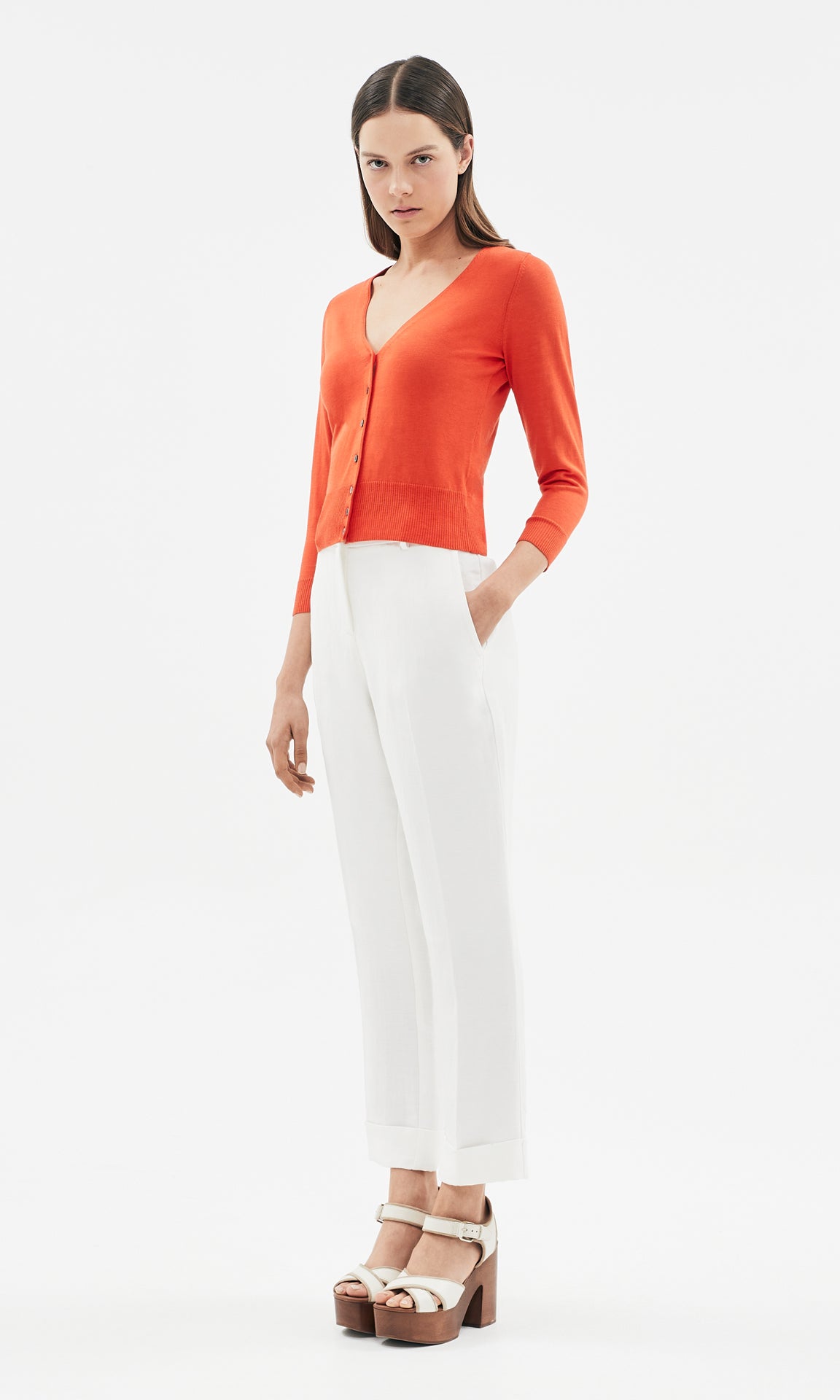 Selene V-Neck Cardigan Tangerine