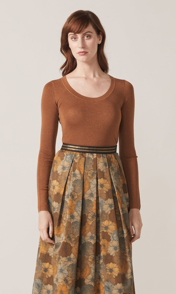 Adelphi Lurex LS Crew Camel