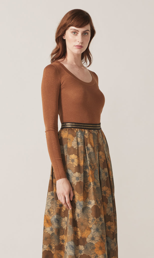 Adelphi Lurex LS Crew Camel