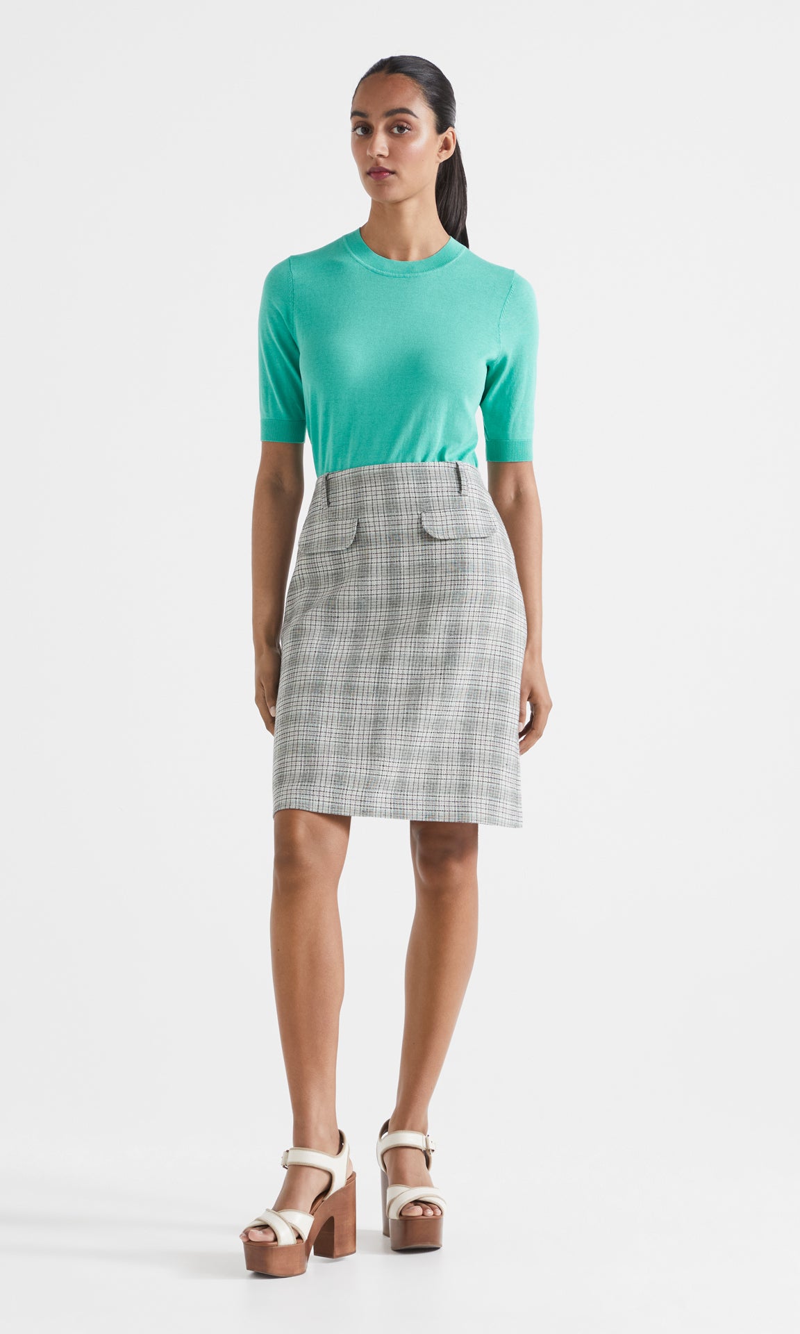 Glenda Plaid Skirt Sky