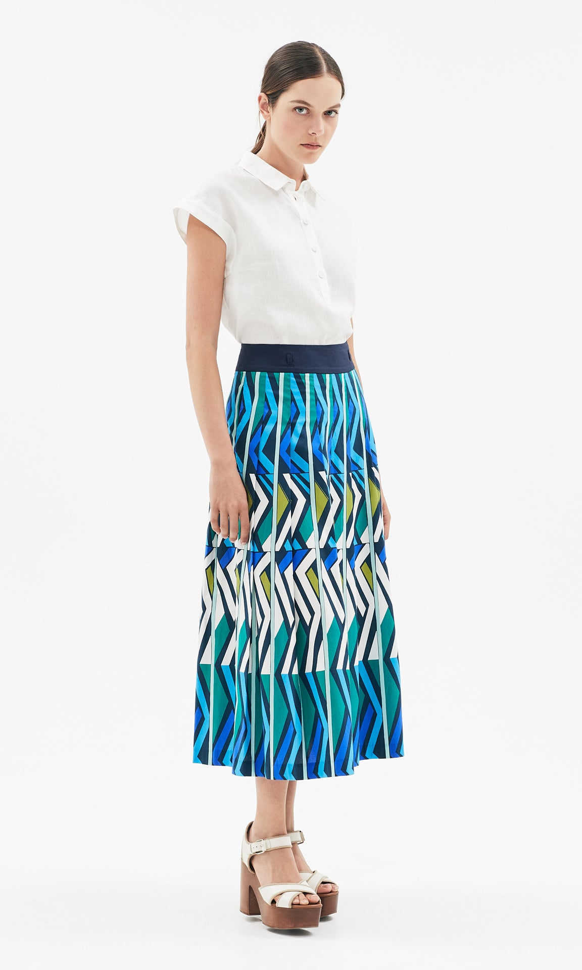 Sofia Pleated Maxi Skirt Green/Blue