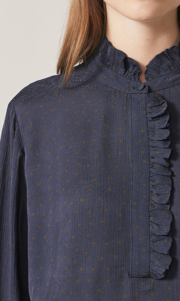 Freya Ruffle Shirt Navy