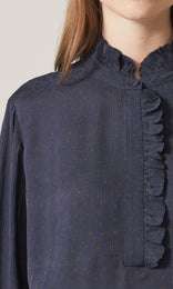 Freya Ruffle Shirt Navy