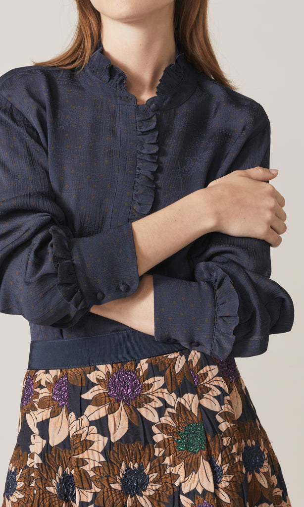 Freya Ruffle Shirt Navy