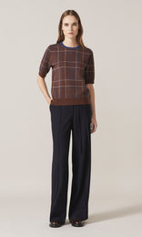 Fisher Plaid Merino Crew Brown