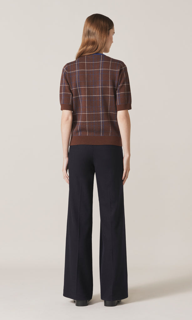 Fisher Plaid Merino Crew Brown