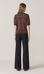 Fisher Plaid Merino Crew Brown
