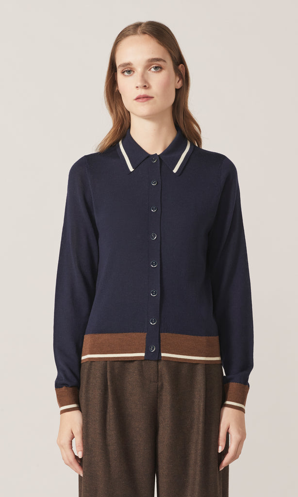 Exeter Collared Cardigan Navy