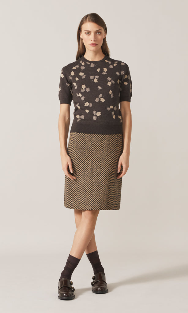 Fisher Floral Jacquard Crew Chocolate