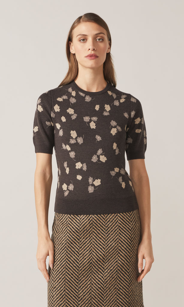 Fisher Floral Jacquard Crew Chocolate
