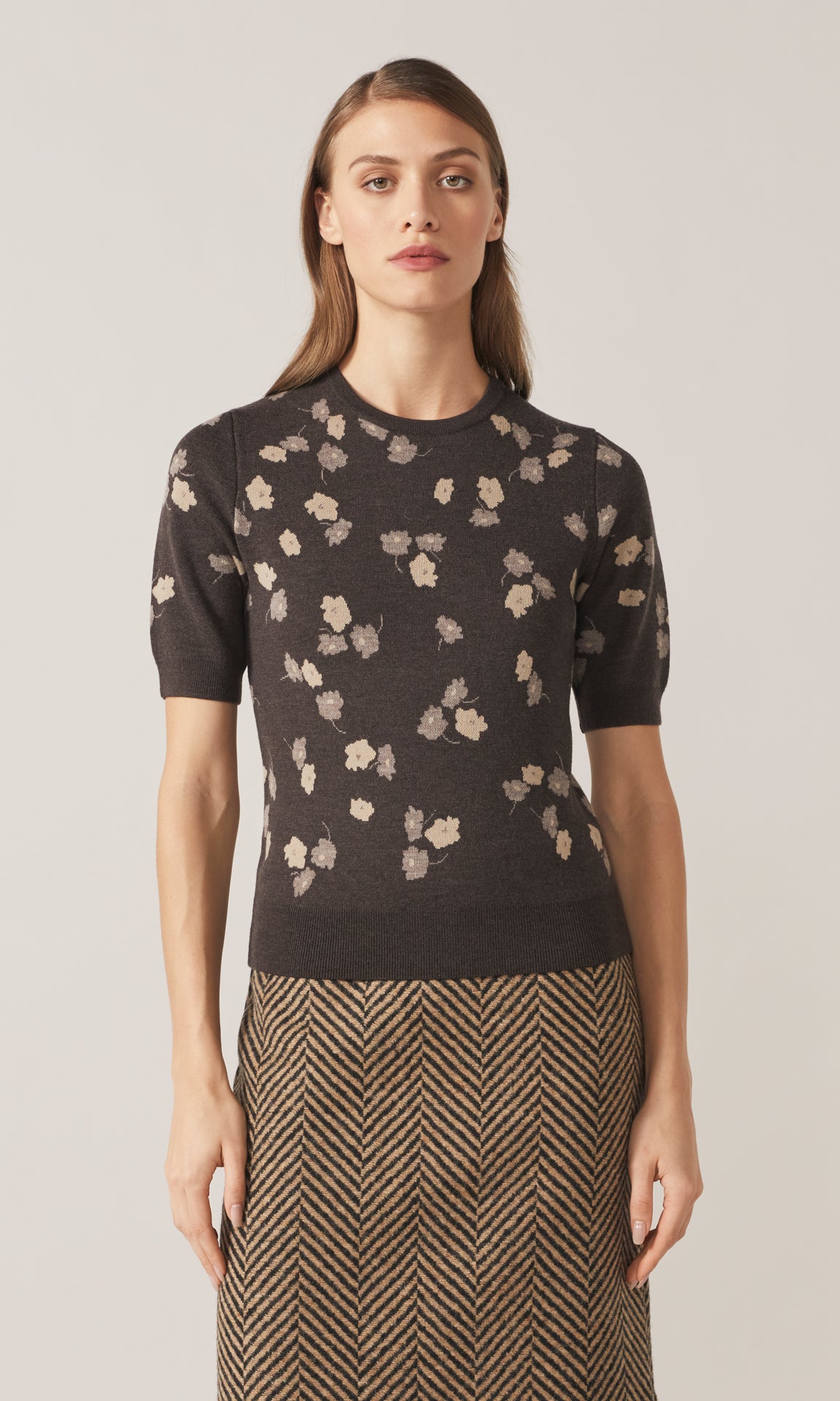 Fisher Floral Jacquard Crew Chocolate