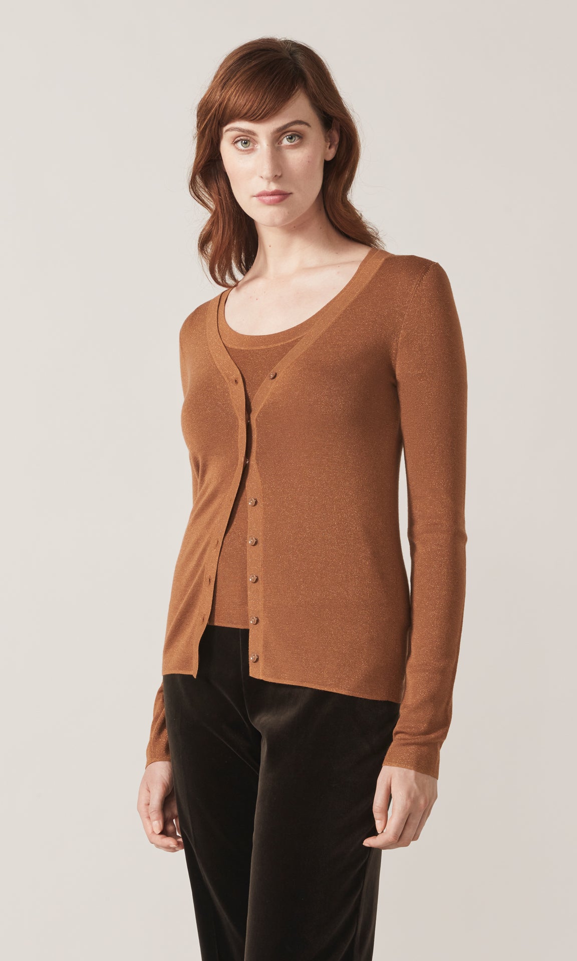 Adelphi Lurex Cardigan Camel