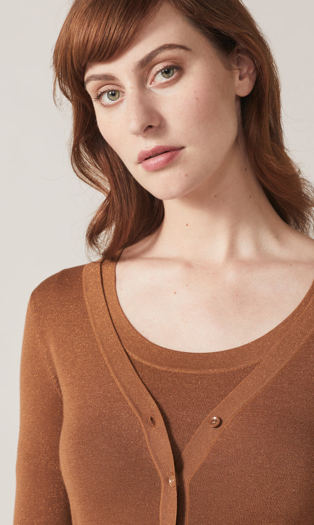 Adelphi Lurex Cardigan Camel