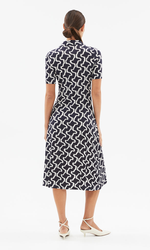 Marina Collared Dress Navy/Ecru