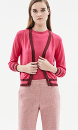 Harpe Contrast V Cardigan Hot Pink/Tayberry