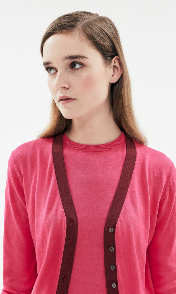 Harpe Contrast V Cardigan Hot Pink/Tayberry