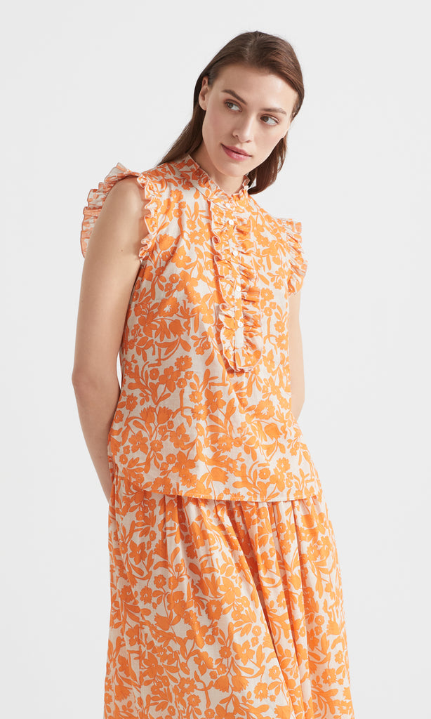 Orange Bloom Ruffle Top Apricot