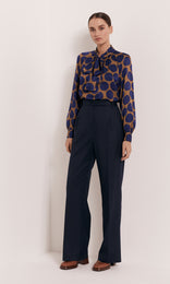 Rivington Tie Blouse Camel/Navy