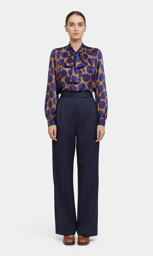 Rivington Tie Blouse Camel/Navy