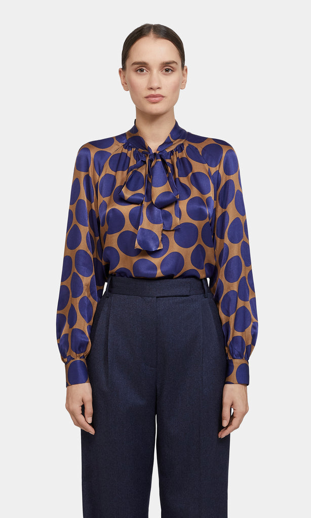 Rivington Tie Blouse Camel/Navy