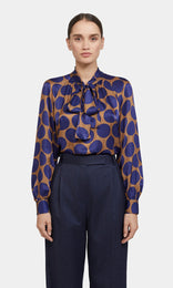 Rivington Tie Blouse Camel/Navy