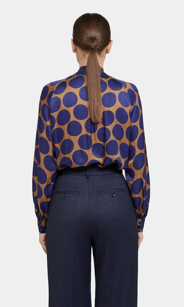 Rivington Tie Blouse Camel/Navy