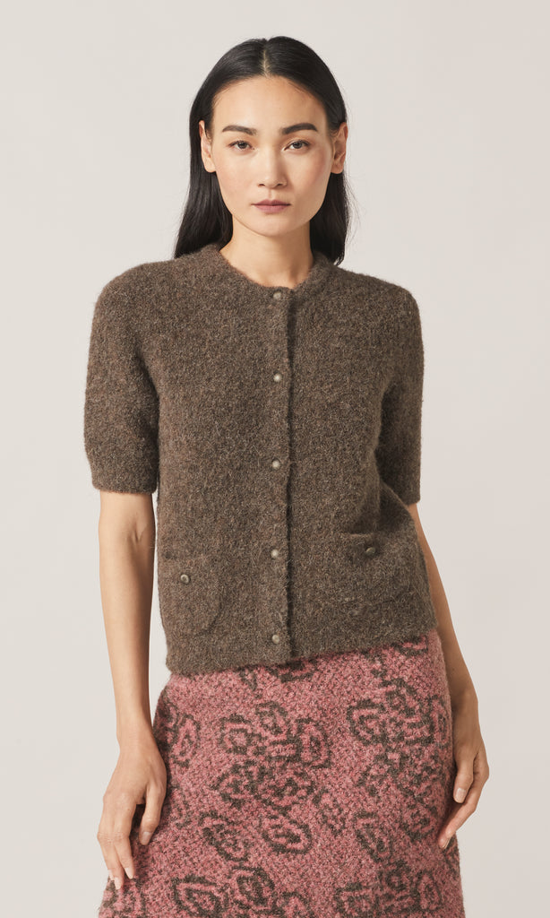 Orla Alpaca Crew Cardigan Chocolate
