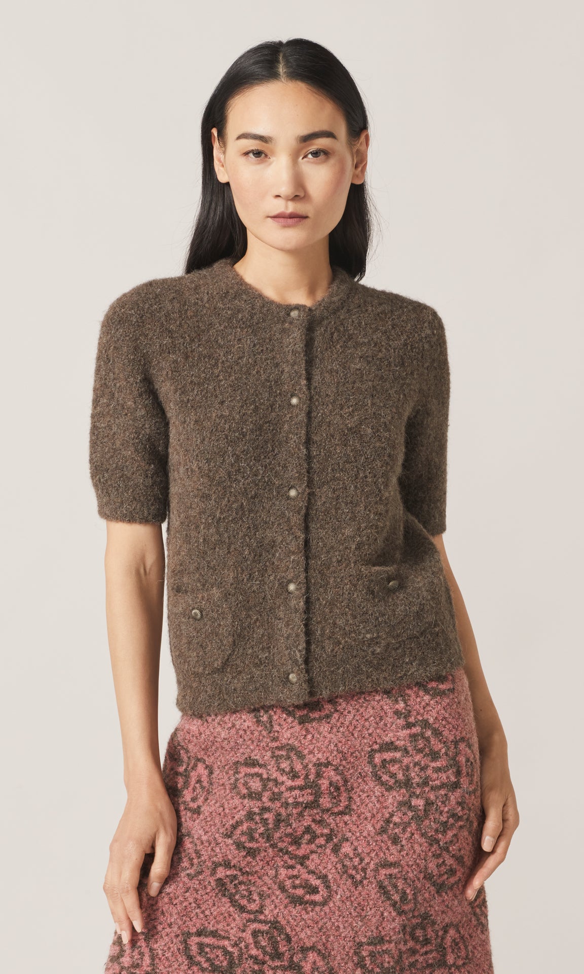Orla Alpaca Crew Cardigan Chocolate
