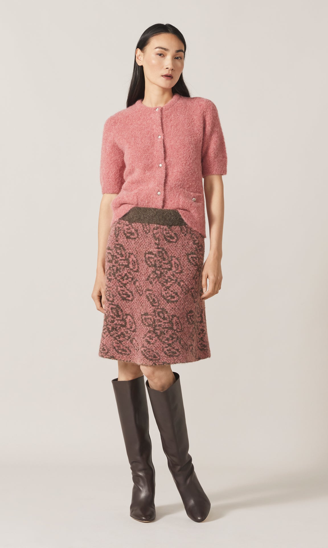 Orla Jacquard Skirt Pink/Choc