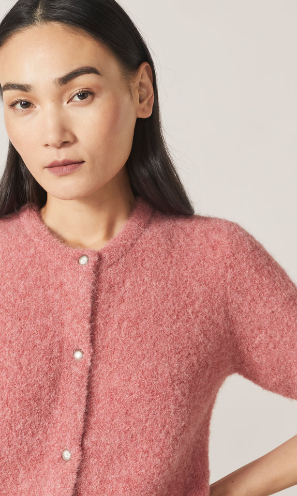 Orla Alpaca Crew Cardigan Dark Pink