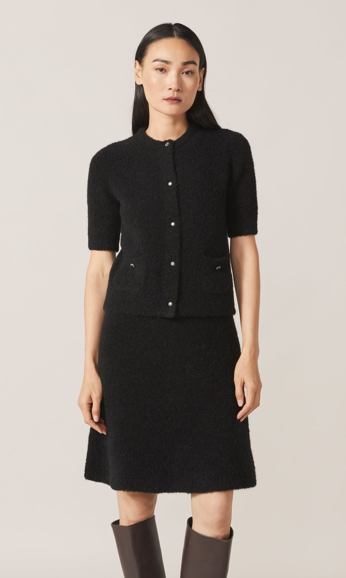 Orla Alpaca Crew Cardigan Black
